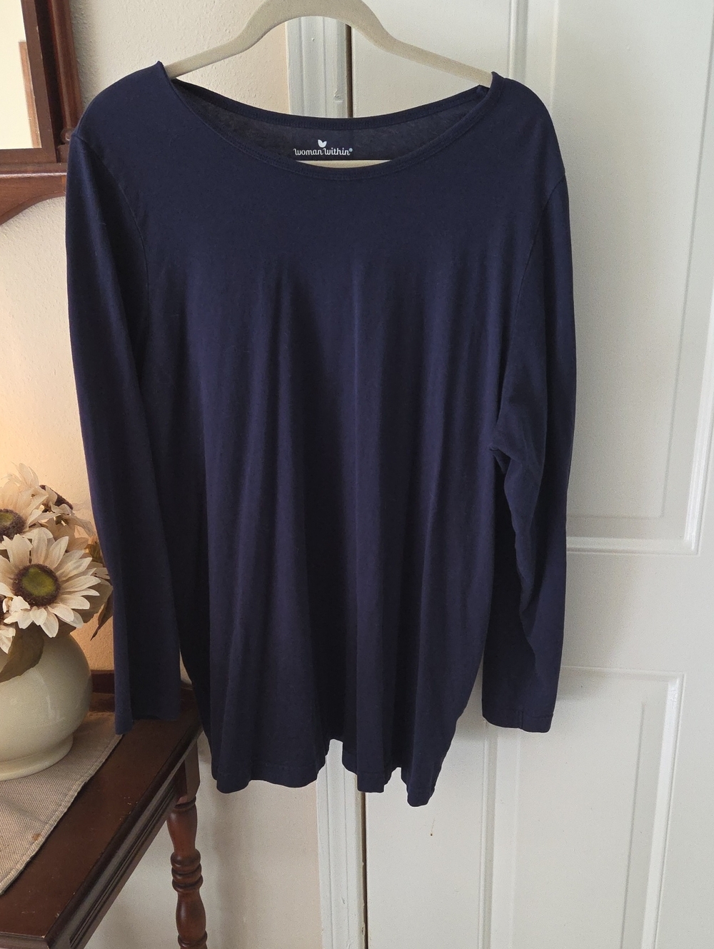 Woman Within Navy Scoop Neck Long Sleeve Top - 1X